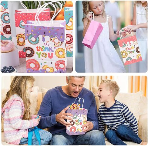 JOHOUSE 32PCS Donut Gift Bags, 5.5x2.8x8 Inches Paper Gift Bags with Handles Party Favor Bags Paper Shopping Bags, Birthday Colorful Retail Bags, Recyclable Bags, Thank You Gift Bags in Saudi Arabia