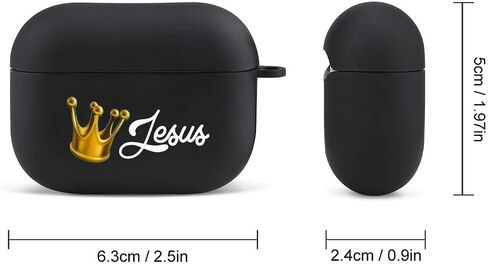 Jesus Crown Case Black TPU Full Protective Cover Compatible with Airpods Pro Earphones Skin with Carabiner in Saudi Arabia