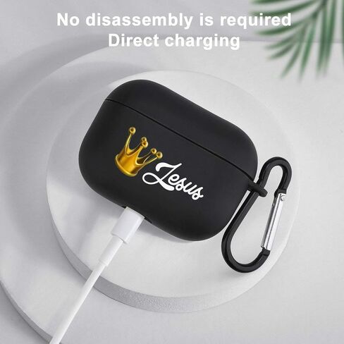 Jesus Crown Case Black TPU Full Protective Cover Compatible with Airpods Pro Earphones Skin with Carabiner in Saudi Arabia