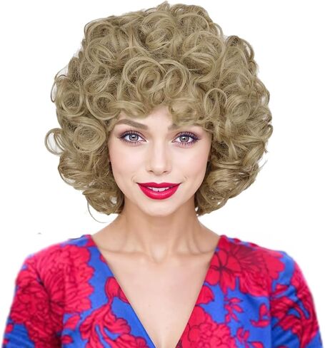 ColorGround Short Fluffy Orange Yellow Wig with Yellow Necklace for Women in Kuwait