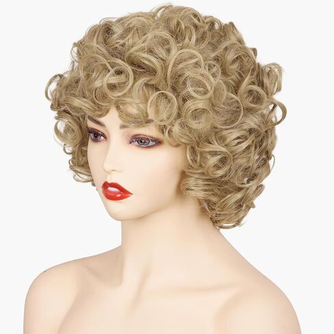 ColorGround Short Fluffy Orange Yellow Wig with Yellow Necklace for Women in Kuwait