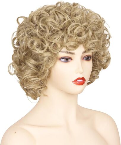 ColorGround Short Fluffy Orange Yellow Wig with Yellow Necklace for Women in Kuwait