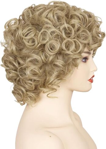 ColorGround Short Fluffy Orange Yellow Wig with Yellow Necklace for Women in Kuwait