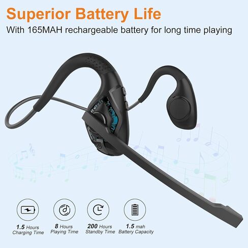 Golvery Latest Bluetooth 5.3 Headset w/DSP Noise Canceling Boom Microphone & Mute for Cellphone, Lightweight Comfort Open Ear Wireless Headphones for PC Laptop Office Meeting Home Working, 10H in Saudi Arabia