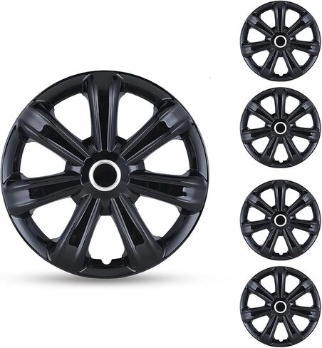 I1MOTOR 15 Inch Hubcaps Set of 4 15'' Wheel Rim Cover Universal R15 Hub Caps Replacement ABS Material Exterior Accessories for Car Pickup Truck SUV, Black Lacquer in Saudi Arabia