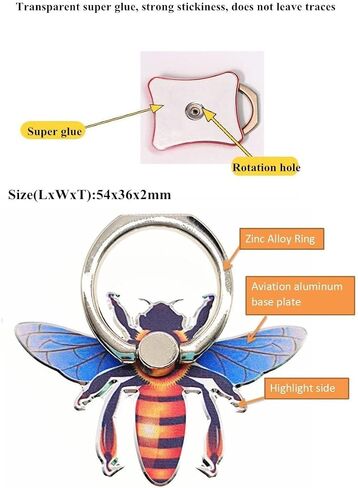 Bee Shape Style Alloy Color Paint Panel 360°Rotation Cell Phone Ring Holder Stand,Compatible for iPhone Samsung LG and Other Smartphones (Yellow) in Saudi Arabia