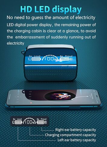 سماعات بلوتوث TWS، سماعات أذن لاسلكية عالية الدقة بخاصية إلغاء الضوضاء، سماعات أذن بلوتوث 5.1، حافظة شحن لاسلكية 180 ساعة وشاشة عرض الطاقة، سماعة رأس TWS داخل الأذن لهواتف iPhone وAndroid in Kuwait