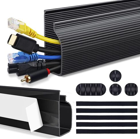 ZhiYo Cable Management Under Desk 6x15.7in, 94.5in Cord Organizer for Desk, Self-Adhesive Cable Organizer, Cord Management Wire Organizers for Cords, Wire Management Cable Raceway Black J Channel in Kuwait