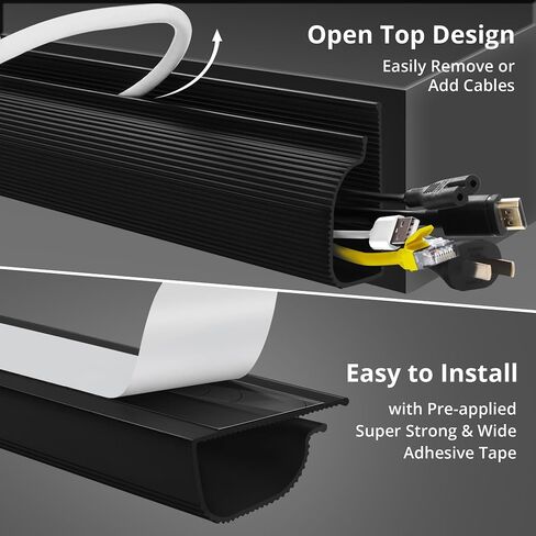 ZhiYo Cable Management Under Desk 6x15.7in, 94.5in Cord Organizer for Desk, Self-Adhesive Cable Organizer, Cord Management Wire Organizers for Cords, Wire Management Cable Raceway Black J Channel in Kuwait