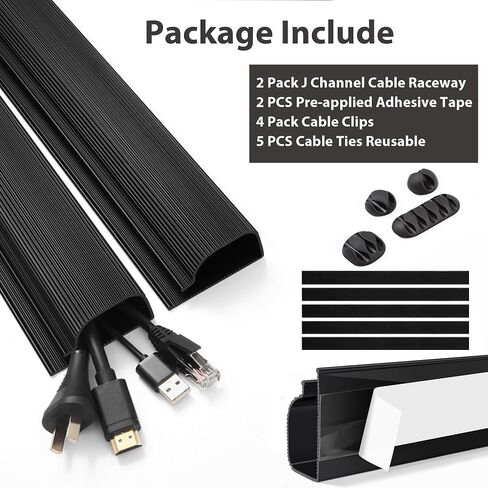 ZhiYo Cable Management Under Desk 6x15.7in, 94.5in Cord Organizer for Desk, Self-Adhesive Cable Organizer, Cord Management Wire Organizers for Cords, Wire Management Cable Raceway Black J Channel in Kuwait