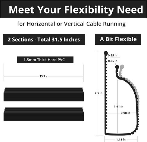 ZhiYo Cable Management Under Desk 6x15.7in, 94.5in Cord Organizer for Desk, Self-Adhesive Cable Organizer, Cord Management Wire Organizers for Cords, Wire Management Cable Raceway Black J Channel in Kuwait