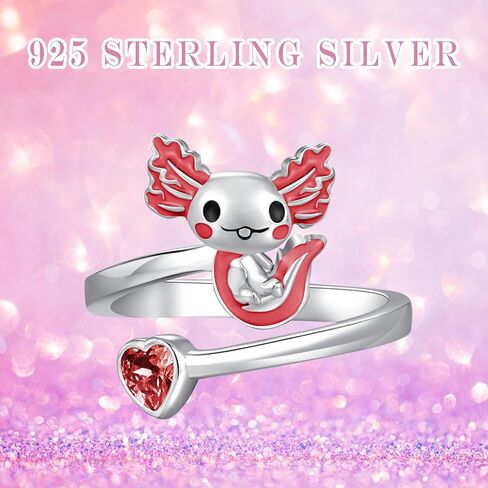 خاتم axolotl 925 الفضة الاسترليني نيوت حلقة مفتوحة الوردي axolotl قابل للتعديل خاتم القلب الحيوان الإبهام الدائري للنساء المكسيكي salamande axolotl مجوهرات هدايا للفتيات في سن المراهقة in Kuwait