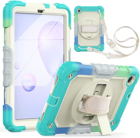 حافظة TPU شديدة التحمل مضادة للصدمات لهاتف Samsung Galaxy Tab A 8.4 SM-T307/T307U 2020 للأطفال، غطاء حماية متين مقاوم للسقوط مع واقي شاشة + مسند دوار + مقبض + حزام كتف، وردي in Kuwait
