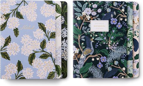 شركة RIFLE PAPER CO. مجموعة دفاتر ملاحظات مخيطة بخياطة الكوبية، مجموعة متنوعة من 3 دفاتر ملاحظات، 64 صفحة مسطرة بالحبر الذهبي، غطاء ورقي من القماش مع ورق نص داخلي أبيض in Kuwait