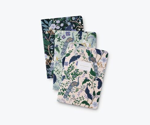 شركة RIFLE PAPER CO. مجموعة دفاتر ملاحظات مخيطة بخياطة الكوبية، مجموعة متنوعة من 3 دفاتر ملاحظات، 64 صفحة مسطرة بالحبر الذهبي، غطاء ورقي من القماش مع ورق نص داخلي أبيض in Kuwait