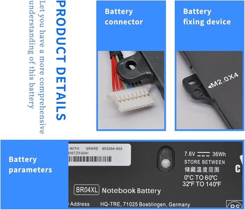 بطارية كمبيوتر محمول HXPK BR04XL 7.6V 36Wh 4600mAh لجهاز HP EliteBook Folio 1020 1030 G1 M0D62PA M4Z18PA G9P64AV L7Z19PA M5U02PA Series Notebook BO04XL 760505-005 765605-005 HSTNN-DB6M HSTNN-I26C I28C in Kuwait