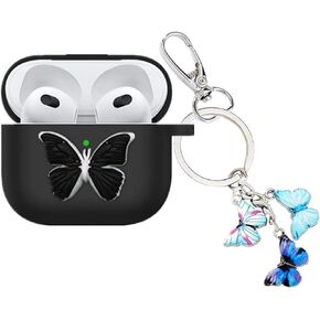 Butterfly Case for Airpod 3 Case,Cute Airpods 3rd Gen Case Cover for Apple AirPods 3rd Generation (2021), Funny Protective Silicone Case Accessories with Butterfly Keychain for Women Girl (Blue)