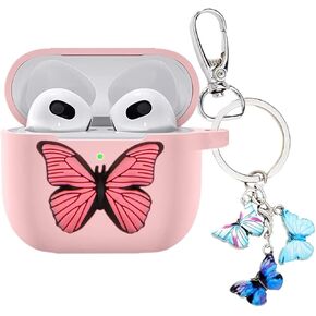 Butterfly Case for Airpod 3 Case,Cute Airpods 3rd Gen Case Cover for Apple AirPods 3rd Generation (2021), Funny Protective Silicone Case Accessories with Butterfly Keychain for Women Girl (Blue)
