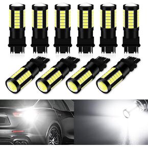 Qoope 3157 LED Bulbs Non-polarity White Super Bright 12-15V 3056 3156 3156A 3057 4057 4157 T25 LED Light Bulbs for Brake Lights, Backup Reverse Lights, Pack of 10