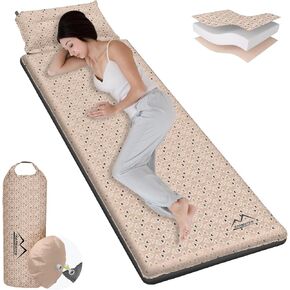 M KARMATER Self Inflating Sleeping Pad for Camping - Thick Foam Sleeping Pad with Pillow & Inflatable Bag, Lightweight Inflatable Camping Mattress Pad for Car Camping Backpacking Hiking Camping Mat