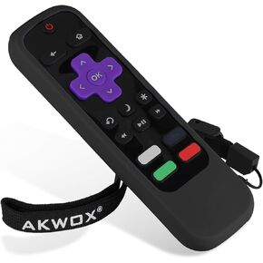 حافظة جهاز تحكم عن بعد AKWOX مكونة من قطعتين لجهاز Roku Express 3930 (2019)/3900، Premiere+ 3921/Premiere 3920، Express+(3910)، Streaming Stick3800/Stick+3810 جهاز تحكم عن بعد، غطاء سيليكون مقاوم للصدمات - أسود in Kuwait