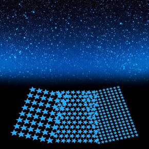 342 PCS Ceiling Stars Glow in The Dark 3D Room Wall Glow in The Dark Stars Decals Star Stickers for Kids Bedding Room or Party Birthday Gift, Durable Blue Glow Stars for Night Sky Decoration(3 Sizes)
