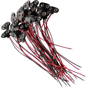 25 Pcs 9V Battery Clip Connector Battery Buckle Wire Connectors Short Cable Connection 15cm Length (T Type Leather Shell)