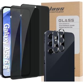 [2+2 Pack] Samsung Galaxy A35 5G 6.6 inch Privacy Screen Protector with Camera Lens Protector, Ultra HD Tempered Glass Film, Anti-Spy, 9H Hardness, Anti-Scratch