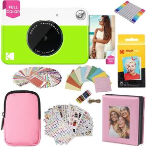 KODAK Printomatic Full-Color Instant Print Camera Gift Bundle + Soft Case + Zink 2x3 Sticky Back Photo Paper 20pk + Album + Sticker Sets + Sticker Frames + Hanging Frames + Markers, Fun Gift - Green in Saudi Arabia