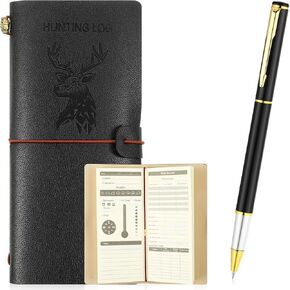Glenmal Hunting Log Book with Pen Leather Hunting Journal Book Pocket Elk Hunting Log Book Hunting Gifts for Men Designed for Huntsman to Record Hunt Details, 96 Pages