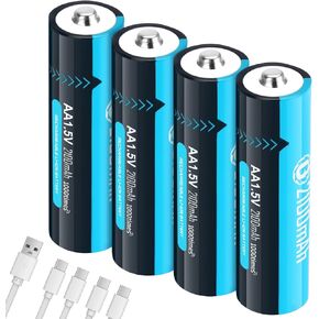 بطاريات ليثيوم 1.5 فولت قابلة لإعادة الشحن عبر USB مقاس AA، بطارية مزدوجة طويلة الأمد بقدرة 2100 مللي أمبير في الساعة مع كابل شحن 4 عبوات in Kuwait