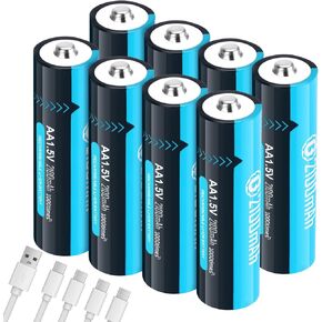 USB Rechargeable 1.5V Lithium Batteries AA Size,Long-Lasting Double A Battery 2100mAh with Charging Cable 4 Pack