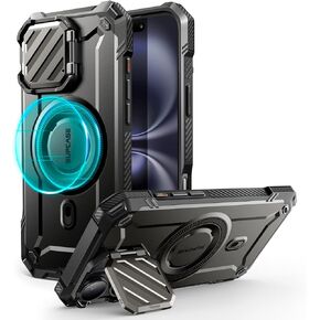 SUPCASE for iPhone 16 Case 6.1'' 2024 with Camera Cover Stand (UBMag XT), [Compatible with MagSafe] [Built-in Kickstand] [Military-Grade Protection] Heavy Duty Rugged Magnetic Phone Case, Black