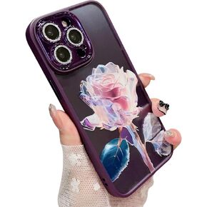 متوافق مع حافظة iPhone 14 Pro Max مع واقي عدسة الكاميرا، غطاء هاتف فاخر مطلي بالكهرباء لطيف لامع برمال متحركة للنساء والفتيات لهاتف iPhone 14 ProMax (فراشة أرجوانية)