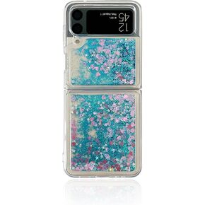 for Samsung Galaxy Z Flip 3 5G 2021 Case,Glitter Case Liquid Bling Sparkle Luxury Flowing Floating Quicksand Beautiful Landscape Pattern Soft TPU Clear Case Girls Women for Galaxy Z Flip 3