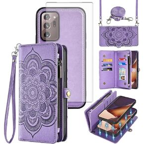 Asuwish Phone Case for Samsung Galaxy Note 20 Ultra 5G Zipper Wallet Cell Cover with Screen Protector Strap Flower Card Holder Note20 Plus Notes 20Ultra Note20+ U + 20+ Twenty Not S20 Women Girls Gray