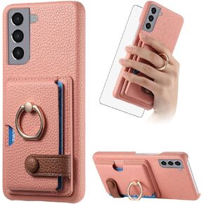 Asuwish Phone Case for Samsung Galaxy S21 Plus S21+ 5G Wallet Cover with Screen Protector and Thin Slim Ring Stand Credit Card Holder Cell Accessories S21+5G S21plus 21S + S 21 21+ G5 Women Men White