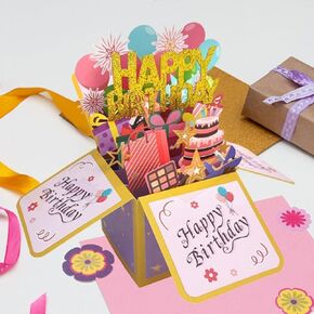 Pop Up Cards - 3D Paper Flowers Bouquet with Note Card and Envelope, Greeting Cards for Birthday, Congratulations - Perfect Gifts for Women, Mother
