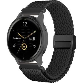 أحزمة ساعة مضفرة مغناطيسية متوافقة مع 18 ملم Garmin Vivoactive 4s/ Venu 2s/ Venu 3s/ Vivomove 3s / Forerunner 255S / Forerunner 265S، حزام من نسيج النايلون المرن القابل للتمدد للنساء والرجال