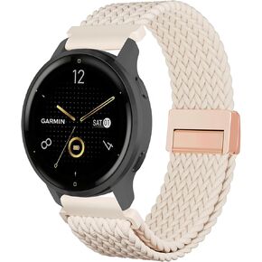 Magnetic Braided Watch Bands Compatible with 18mm Garmin Vivoactive 4s/ Venu 2s/ Venu 3s/ Vivomove 3s /Forerunner 255S /Forerunner 265S, Loop Stretchy Nylon Elastic Fabric Strap for Women Men