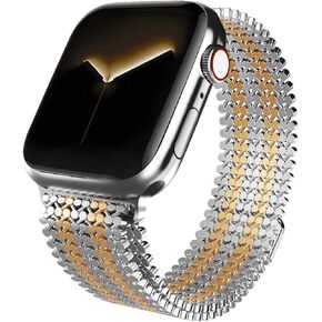 Stainless Steel Watch Band Compatible with Apple Watch Band 38mm 40mm 41mm 42mm 44mm 45mm 49mm Women Men ,Smartwatch Bands Metal Sport Loop Adjustable Strap Magnetic Clasp Molecular Structure Mesh Wristband for iWatch Series