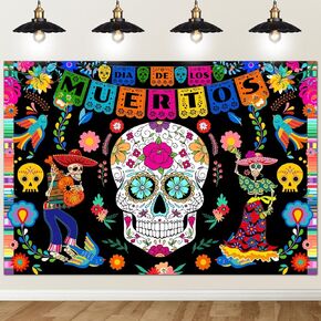 Avezano Day of The Dead Backdrop 7x5ft Mexican Sugar Skull Flowers Photography Background Dia DE Los Muertos Dress-up Party Supplies Purple Skull Floral Photo Booth Backgrounds