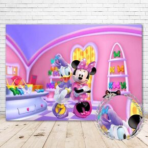 Minnie Mouse and Daisy Bowtique Backdrop 7x5 Happy Birthday Minnie Mouse and Daisy Duck Background for Girls 2nd Birthday Vinyl Minnie Mouse Bowtique Birthday Party Supplies