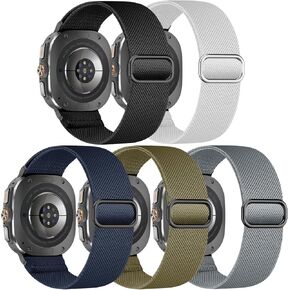 5 Pack Stretchy Nylon Band Compatible with Samsung Galaxy Ultra Watch Band 47mm (2024) Men Women, Solo Loop Soft Elastic Sport Strap Replacement Wristbands for Galaxy Watch 7 Ultra 47mm