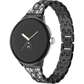 FitTurn Compatible With Google Pixel Watch 3 41mm/Watch 2/Pixel Watch Band Women Bling Diamond Metal Strap Girls Dressy Crystal Strap Band For Google Pixel Watch 2/Pixel Smartwatch Accessories