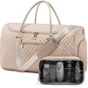 LOVEVOOK Travel Duffle Bag, 50L Weekender Overnight Bag with Toiletry Bag, Quilted Carry On Bag with Shoe Compartment, Gym Duffel Bag with Wet Pocket for Women, Hospital Bags for Labor and Delivery