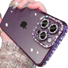 Clear Glitter Case for iPhone 16 Pro,Luxury Bling Sparkly Diamond Rhinestone with Camera Protector Soft TPU Plating Bumper Slim Transparent Women Girls Case for iPhone 16 Pro 6.3 Inch, Silver