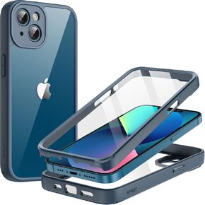 JETech Case for iPhone 13 6.1-Inch with Built-in Tempered Glass Screen Protector, 360 Degree Full Body Heavy Duty Protection, Shockproof Rugged Phone Cover Clear Back (Black)