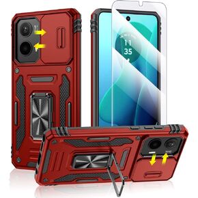 Caka for Moto G Stylus 5G 2024 Case, [Slide Camera Cover] [360°Rotated Kickstand Ring] [HD Screen Protector] Militray-Grade Hard Protective Cover with Glass for Motorola Moto G Stylus 5G 2024 - Black