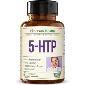 5HTP Serotonin Supplements for Women & Men. Sleep Aid & Occasional Stress Support - 5 HTP Plus Supplement 200 mg with Calcium for Sleep, Calm Mood, & Neurotransmitter Support. 60 Capsules made in USA